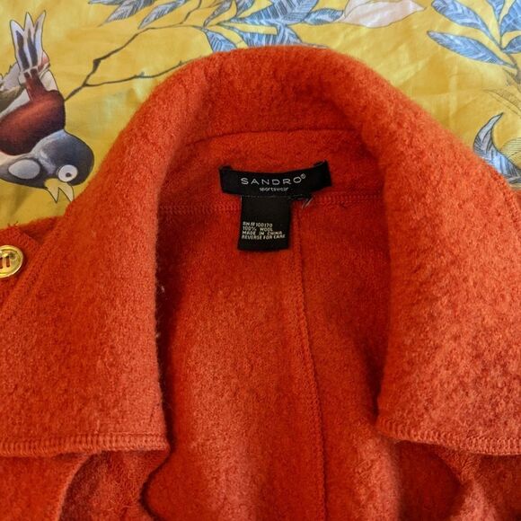 SANDRO sport tangerine orange wool pea coat euc sz m - Picture 3 of 7